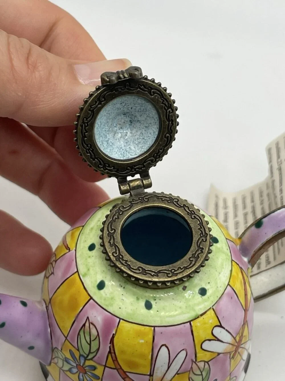 Kelvin Chen Hand Painted Enamel Mini Teapot Trinket Box No. 24 COA Dragonfly